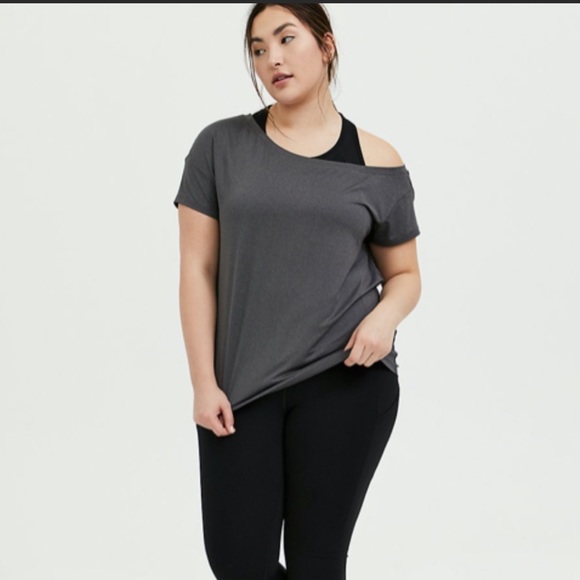 Torrid Dark Grey Off Shoulder Active Tee - Picture 3 of 10